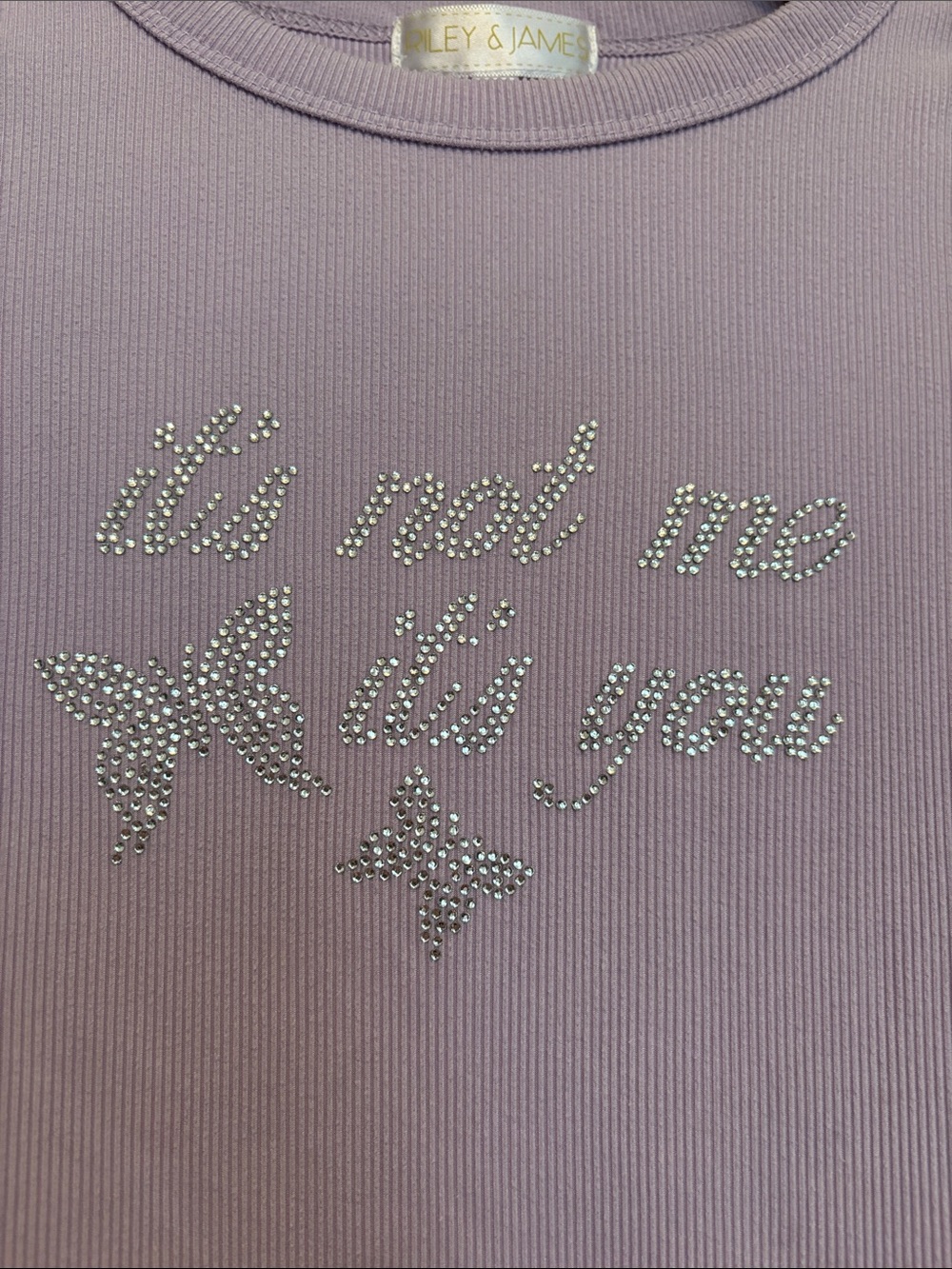 Lavender Ribbed Tee with Rhinestone Script - Picture 4 of 5